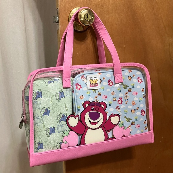 Toy Story Primark Lotso & Friends 3 Piece Makeup Cosmetic Clear Tote Disney Bag - Picture 1 of 8